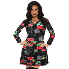 Fashion Printed Streetwear Halloween Crew Neck Mini Dress PQX037