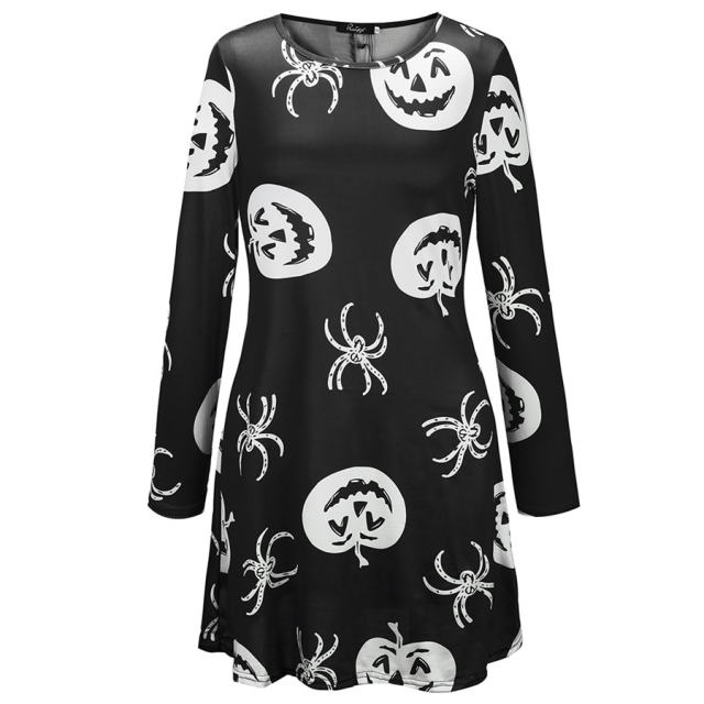 Spider Print Mini Dress for Women Halloween Theme Sexy Dress PQX017