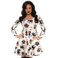 Halloween Printed Mini Dress Crew Neck Fashion Streetwear For Women PQX009