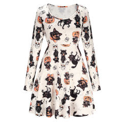 Halloween Print Party Dress For Women Crew Neck Fashion Streetwear PQR1159