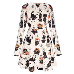 Halloween Printed Mini Dress Crew Neck Fashion Streetwear For Women PQX009