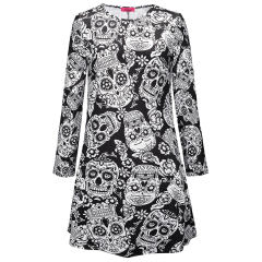 Fashion Printed Streetwear Halloween Crew Neck Mini Dress PQX037