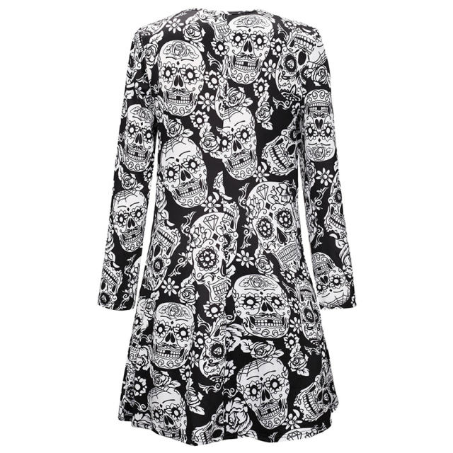 Fashion Printed Streetwear Halloween Crew Neck Mini Dress PQX037