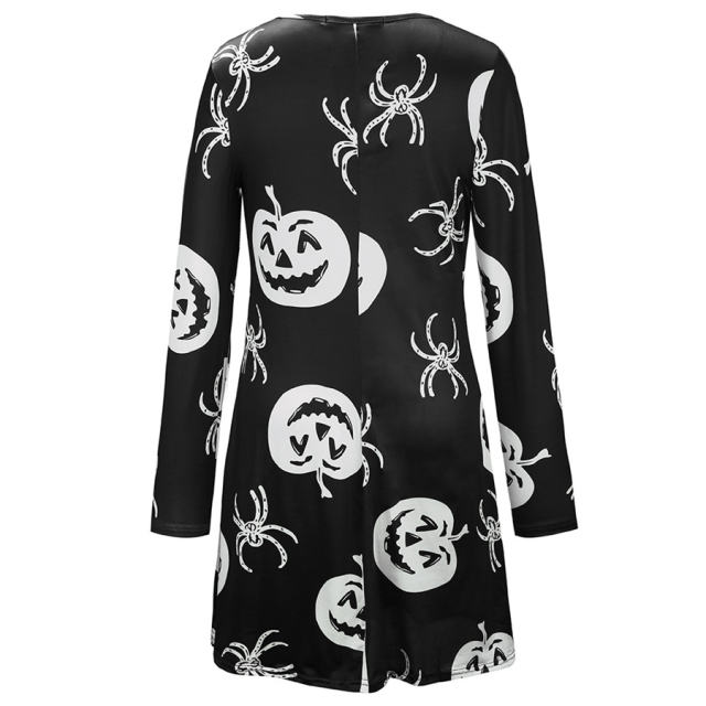 Spider Print Mini Dress for Women Halloween Theme Sexy Dress PQX017