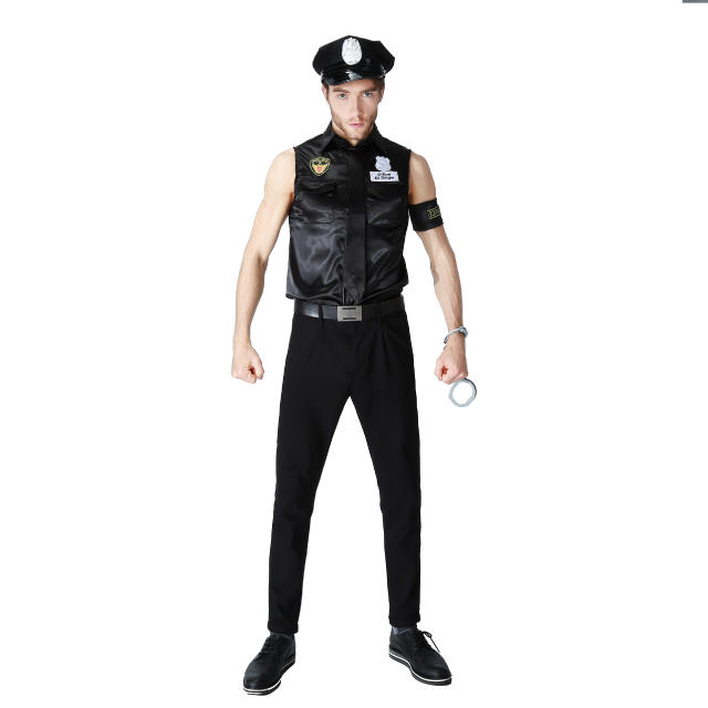 Sexy Night Club Police Costume Halloween Cops Shirt Cosplay Outfits for Men PQPS1308B
