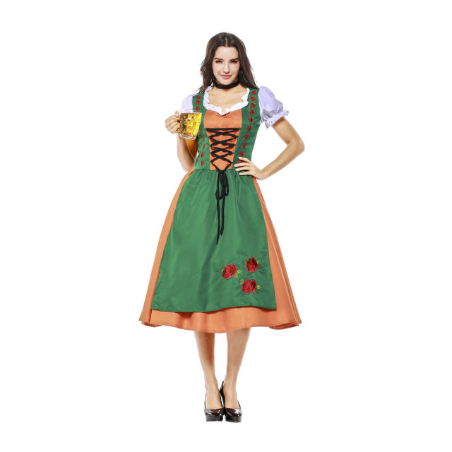 Green Bar Waitress Uniform Women Oktoberfest Costume PQPS7139