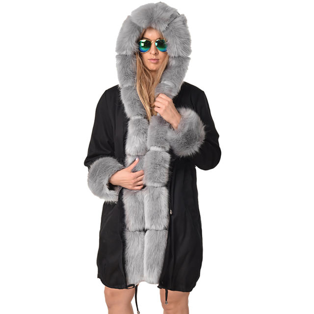 Women Parka Three-quarter Coat Faux Fur Hooded Coats Parker Hannifin PQ19D007