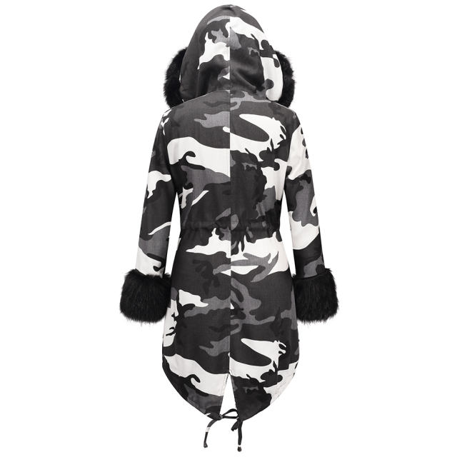 Winter Dust Coat Camouflage Jacket Women's Three-quarter Coat PQ19D008