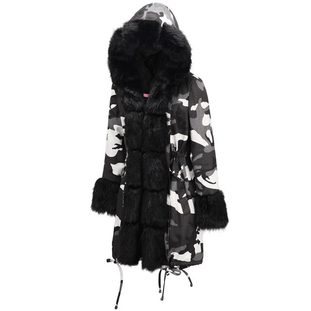 Winter Dust Coat Camouflage Jacket Women's Three-quarter Coat PQ19D008