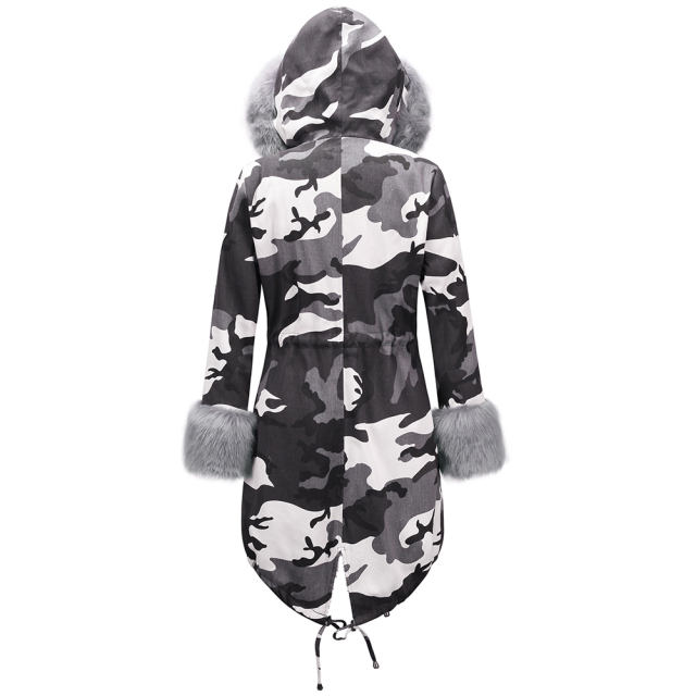 Winter Dust Coat Camouflage Jacket Women's Three-quarter Coat PQ19D008