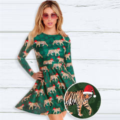 Christmas Skater Dresses for Women Animal Print Casual Dress PQ22925F