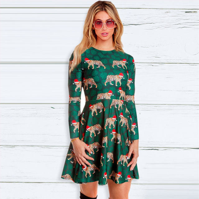 Christmas Skater Dresses for Women Animal Print Casual Dress PQ22925F