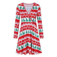 V-neck Ugly Christmas Dress for Women Printed Leisure Dress PQ22923B