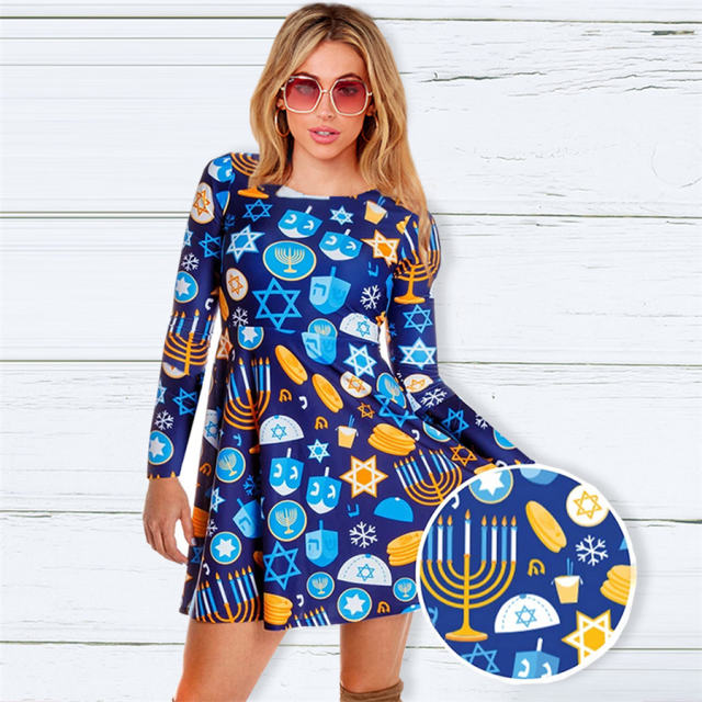 Christmas Day Dresses for Women Digital Print Leisure Dress PQ22925E