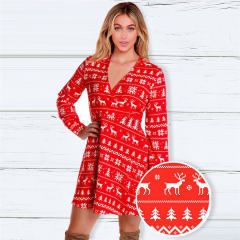 V-neck Xmas Casual Dress for Women Digital Print Dresses PQ22923A