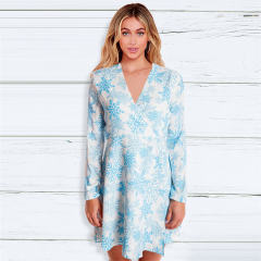 V-neck Christmas Winter Dress for Women Long Sleeve Dresses PQ22923D