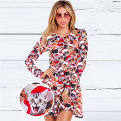 Christmas Casual Dresses for Women Animal Print Party Dress PQ22925B
