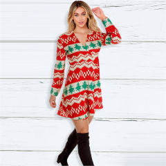 V-neck Ugly Christmas Dress for Women Printed Leisure Dress PQ22923B