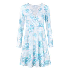 V-neck Christmas Winter Dress for Women Long Sleeve Dresses PQ22923D