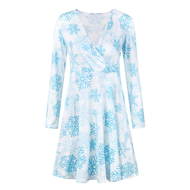 V-neck Christmas Winter Dress for Women Long Sleeve Dresses PQ22923D