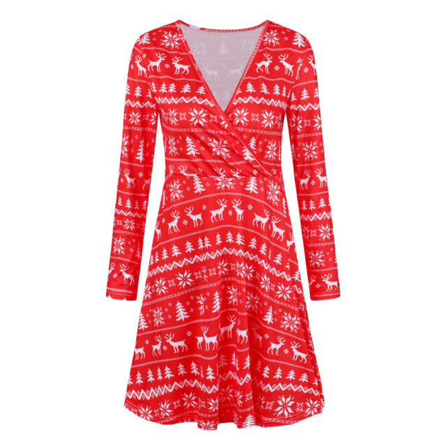V-neck Xmas Casual Dress for Women Digital Print Dresses PQ22923A