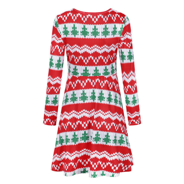 V-neck Ugly Christmas Dress for Women Printed Leisure Dress PQ22923B