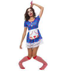 Halloween Evil Maid Fancy Dress Polka Dot Horror Cosplay Costume PQ80880
