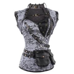 Women Luxury Medieval Gothic Punk Corset Straitjacket Faux Leather Body Shaper PQT8422A
