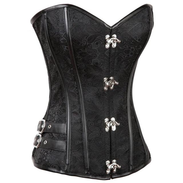 Gothic Women Brocade Overbust Corsets Front Clasp Bustiers PQT8410