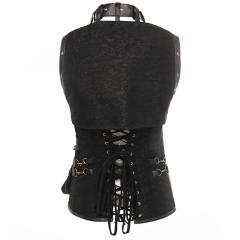 Women Luxury Medieval Gothic Punk Corset Straitjacket Faux Leather Body Shaper PQT8422A