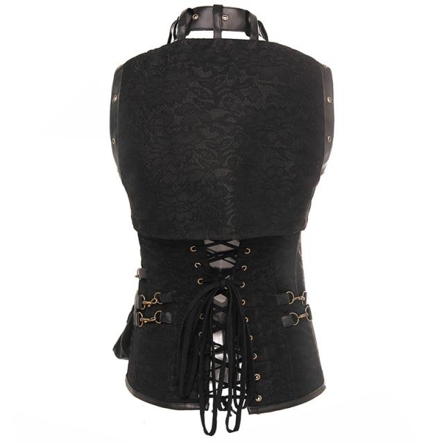 Women Luxury Medieval Gothic Punk Corset Straitjacket Faux Leather Body Shaper PQT8422A