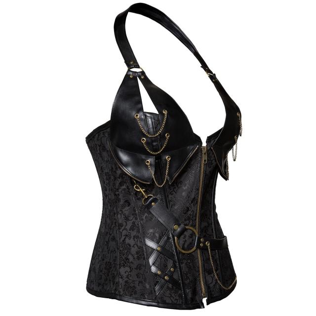 Plus Size Brown and Black Palace Corset Halter Gothic Bustier PQT8407A