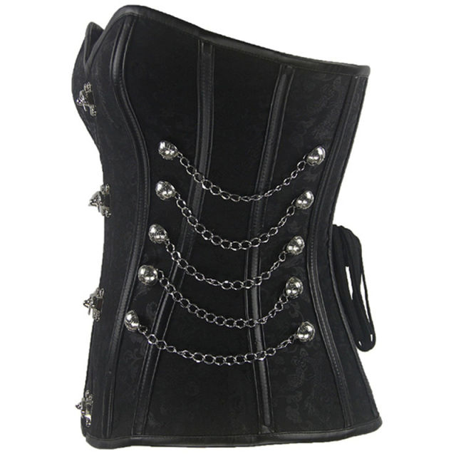Black Steampunk Court Gothic Corset Sexy Metal Chain Corselet PQT8266A