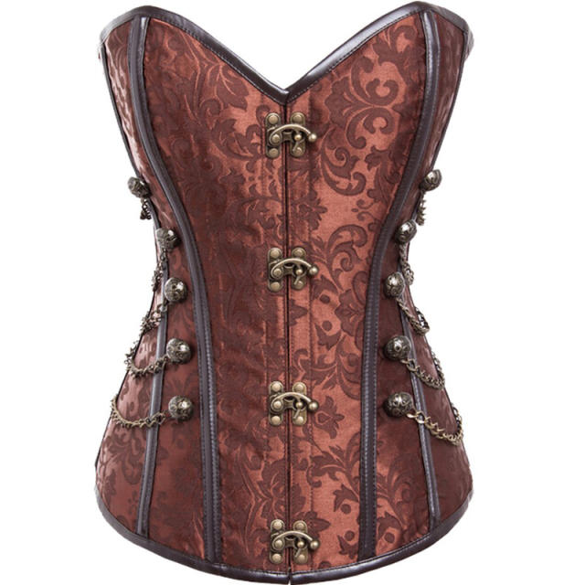 Black Steampunk Court Gothic Corset Sexy Metal Chain Corselet PQT8266A