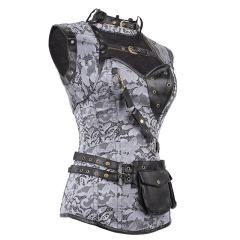 Women Luxury Medieval Gothic Punk Corset Straitjacket Faux Leather Body Shaper PQT8422A