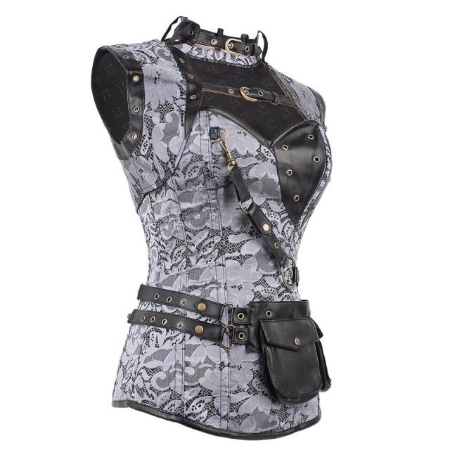 Women Luxury Medieval Gothic Punk Corset Straitjacket Faux Leather Body Shaper PQT8422A