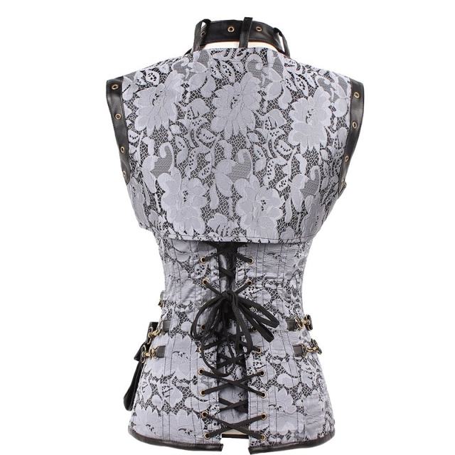 Women Luxury Medieval Gothic Punk Corset Straitjacket Faux Leather Body Shaper PQT8422A
