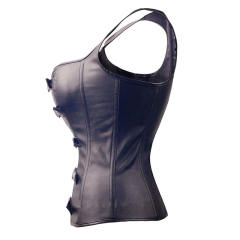 Women Gothic PU Vest Plus Size Black Overbust Buckle Corset PQT8404