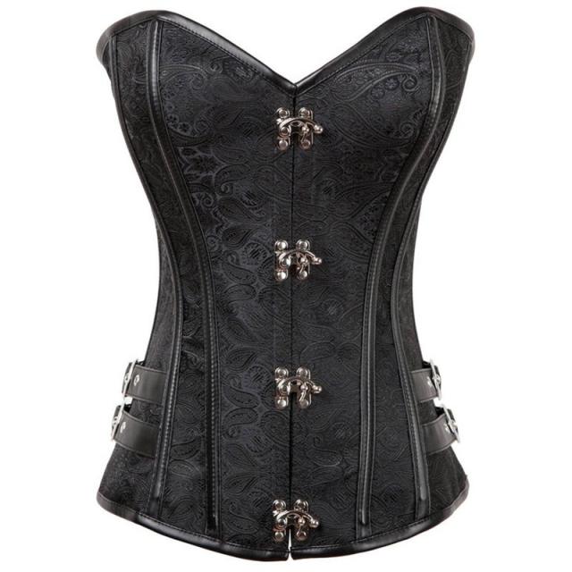 Gothic Women Brocade Overbust Corsets Front Clasp Bustiers PQT8410
