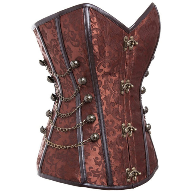 Black Steampunk Court Gothic Corset Sexy Metal Chain Corselet PQT8266A