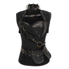 Women Luxury Medieval Gothic Punk Corset Straitjacket Faux Leather Body Shaper PQT8422A
