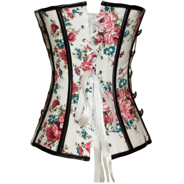 Sexy Gothic Corset for Women Floral Print Overbust Corselet PQT8375