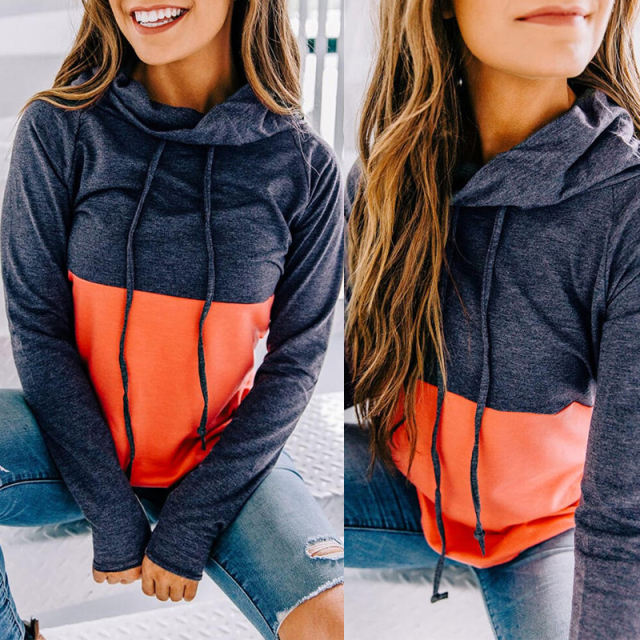 Contrast Color Autumn Hoodies Long Sleeve Sweater for Women PQOM9138