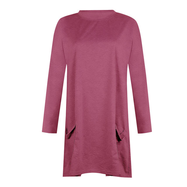 Autumn Loose Long T-shirt Solid Color Winter Casual Dress PQOM9139
