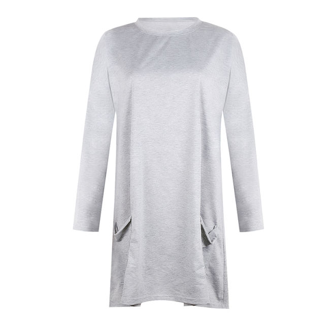 Autumn Loose Long T-shirt Solid Color Winter Casual Dress PQOM9139