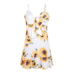 Summer Casual Wear Yellow Sunflower Printed Clubwear PQOM8996