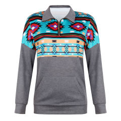 Autumn Zip Tops Long Sleeve Christmas Print Sweatshirt PQOM9150