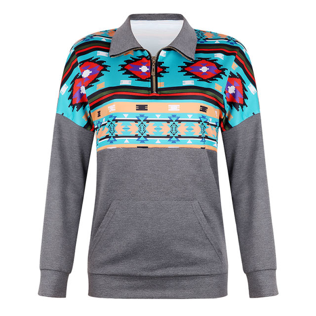 Autumn Zip Tops Long Sleeve Christmas Print Sweatshirt PQOM9150