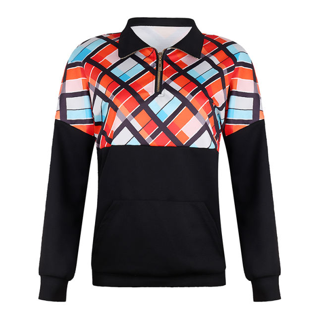 Autumn Zip Tops Long Sleeve Christmas Print Sweatshirt PQOM9150