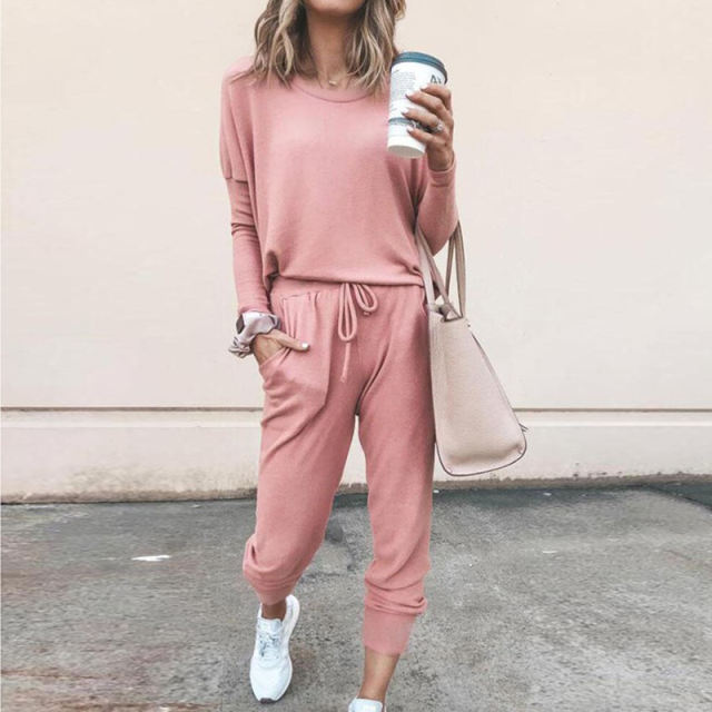 Grey Winter Tracksuit Loose Long Sleeved Autumn Casual Suit PQOM9126D